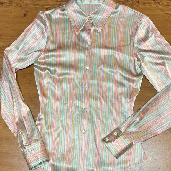 Tahari Striped Button Down Silk Shirt for Women XS. Like New - Picture 9 of 12